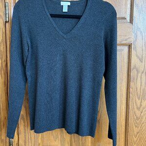 Chicos Silk/Nylon V-neck Sweater charcoal grey Size 1 (Med)
